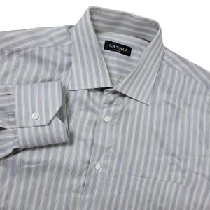 Canali Mens 43-17 Multicolor Striped Button Up Long Sleeve Made In Italy